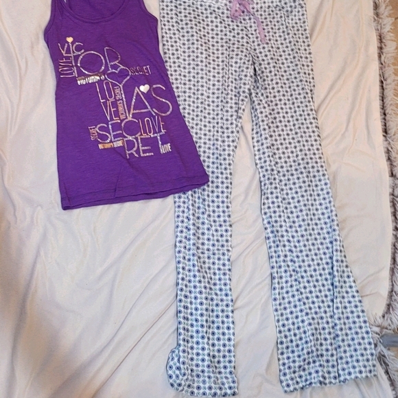NWT VICTORIA'S SECRET TANK PAJAMA SET PURPLE XS Purple White Gold Silver Sparkle - Picture 2 of 10